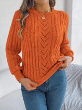 Cable-Knit Round Neck Sweater Orange OutfitFlow