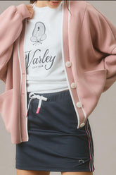 Contrast Trim V Neck Button Up Cardigan Dusty Pink OutfitFlow