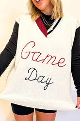 GAME DAY V-Neck Sweater Vest White OutfitFlow