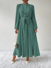 Honey Tie Waist Long Sleeve Dress Air Force Blue OutfitFlow