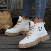 Warm Lined Ankle Boots with Buckle Detail White Trendsi