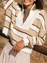 Stripe Half Zip Drop Shoulder Sweater Tan OutfitFlow