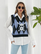 Skull Geometric V-Neck Sweater Vest Black OutfitFlow