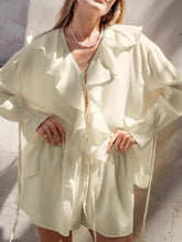 Ruffled V-Neck Top and Shorts Set Cream White OutfitFlow