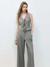 Tie Front Vest and Wide Leg Pants Set Gray OutfitFlow