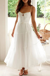 Ruched Smocked Back Cami Dress White OutfitFlow