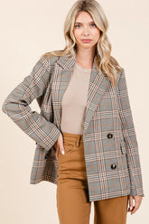 Mittoshop Plaid Double Breasted Relaxed Fit Blazer BROWN COMBO OutfitFlow
