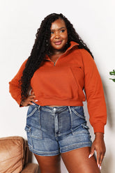 Double Take Half-Zip Long Sleeve Hoodie Caramel OutfitFlow