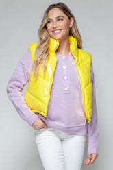 Snobbish Zip Up Turtleneck Shiny Quilted Vest Yellow OutfitFlow