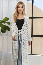 ADORA Long Sleeves Crochet Elastic Cardigan IVORY OutfitFlow