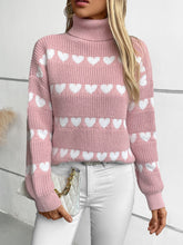Heart Turtleneck Dropped Shoulder Sweater Blush Pink OutfitFlow