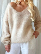 V-Neck Dropped Shoulder Sweater Apricot OutfitFlow