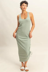 HYFVE Scoop Neck Side Tie Detail Midi Dress SAGE GREEN OutfitFlow