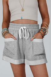 Drawstring High Waist Shorts with Pockets Gray OutfitFlow