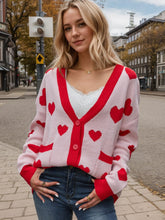 Heart Button Up Dropped Shoulder Long Sleeve Cardigan Blush Pink OutfitFlow