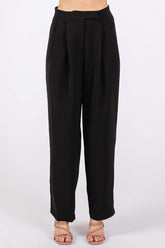 GeeGee High-Waisted Pleated Pants Black OutfitFlow