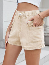 High Waist Cargo Denim Shorts Khaki OutfitFlow