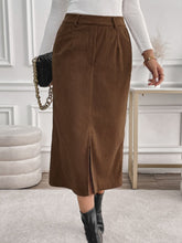 Perfee Slit Midi Skirt with Pockets Brown OutfitFlow