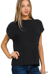 Zenana Mock Neck Short Sleeve Sweater BLACK OutfitFlow