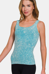 Zenana Ribbed Scoop Neck Tank Ice Blue OutfitFlow