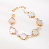 18k Gold-Plated Alloy Flower Bracelet White onesize OutfitFlow