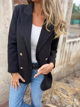 Full Size Double Breasted Long Sleeve Blazer Plus Size Black OutfitFlow