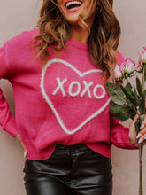 XOXO Round Neck Drop Shoulder Sweater Deep Rose OutfitFlow