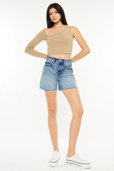 Kancan Full Size Raw Hem High Waist Denim Shorts Medium OutfitFlow