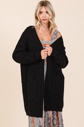 Mittoshop Open Front Long Sleeve Longline Cardigan Black OutfitFlow
