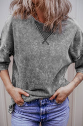 Mineral Wash Drop Shoulder Round Neck T-Shirt Gray OutfitFlow