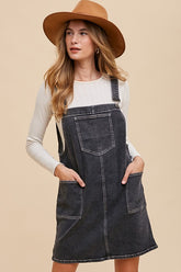 Annie Wear Wide Strap Denim Overall Dress with Pockets Black OutfitFlow