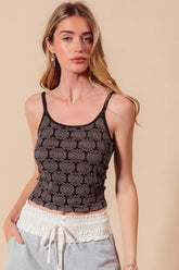 SO ME Two Tone Floral Seamless Tank Top CHARCOAL BLACK OutfitFlow