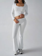 Devine Square Neck Long Sleeve Top and Pants Set Light Gray OutfitFlow