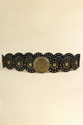 Zinc Alloy PU Disc Belt Black One Size OutfitFlow
