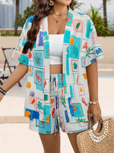 Printed Short Sleeve Shirt and Shorts Set Blue OutfitFlow