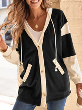 Button-Down Color Block Hoodie Black OutfitFlow