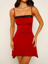 Lace Detail Backless Mini Cami Dress Deep Red OutfitFlow