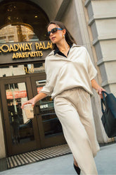 Umgee Johnny Collar Dropped Shoulder Sweatshirt Ecru OutfitFlow