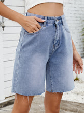 Washed Raw Hem Denim Shorts Medium OutfitFlow