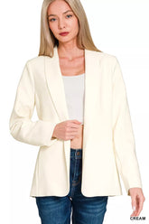 Zenana Woven Long Sleeve Blazer With Lining CREAM OutfitFlow