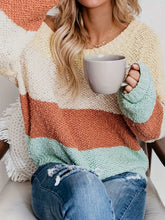 Color Block Round Neck Long Sleeve Sweater Multicolor OutfitFlow