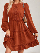 Lace Detail Swiss Dot Round Neck Mini Dress Terracotta OutfitFlow