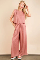 VERY J Solid Woven Top & Pants Set Mauve OutfitFlow