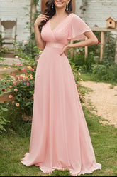 Surplice Flutter Sleeve Maxi Dress Blush Pink OutfitFlow