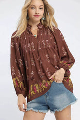 Umgee Floral Boho Peasant Blouse ROSEWOOD OutfitFlow