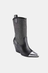 Weeboo Chunky Heel Rhinestone Western Cowboy Boots Black OutfitFlow