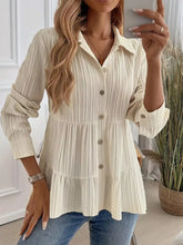 Button-Down Long Sleeve Tiered Shirt Cream OutfitFlow