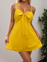 Layered Sweetheart Neck Bow Front Mini Cami Dress Gold OutfitFlow