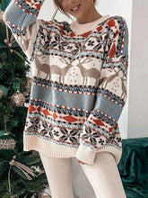 Geometric Round Neck Dropped Shoulder Sweater Cream OutfitFlow