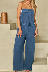 Adjustable Tie Straps Wide Leg Denim Overalls Medium OutfitFlow